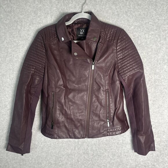 New York & Company Jackets & Blazers - Edgy Women’s Purple Long Sleeve Faux Leather Motorcycle Jacket Sz M